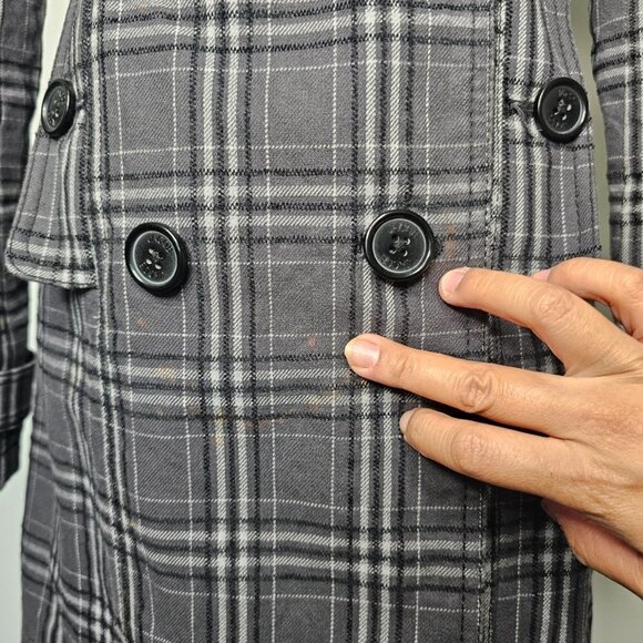 Jacob Plaid Grey Buttoned Double Breasted Belted Trench Coat,  XS - Picture 15 of 16